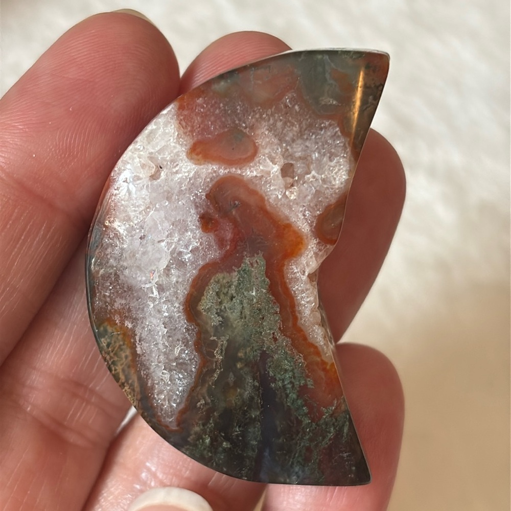 💚 Carnelian Moss Druzy Agate Half Moon Crystal